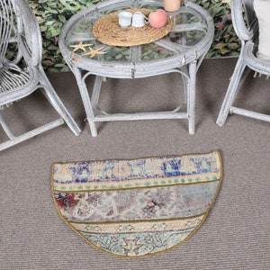 Turkish Rug, Vintage Rug, Small Rugs, Round Rug, Oushak Rug, Rugs For Bathroom, 2.5x1.5 ft Blue Rug, Patchwork Rug, Small Entry Rug,  10546