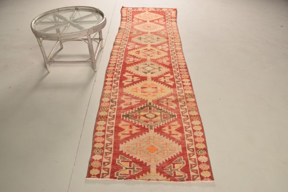 Herki Rug Vintage Rug Antique Rug Turkish Rug Decorative Stair Rug 36x129 inches Orange Carpet 8279 Runner Carpet