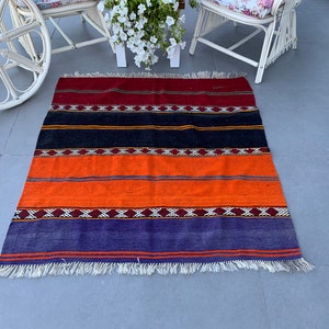 Turkish Kilim - Rugs- Vintage Kilim - Oushak Kilim -Ethnic Kilim - Anatolian Kilim - Organic Kilim- Wool Kilim - 3.9x4.2 feet,  PR- 545