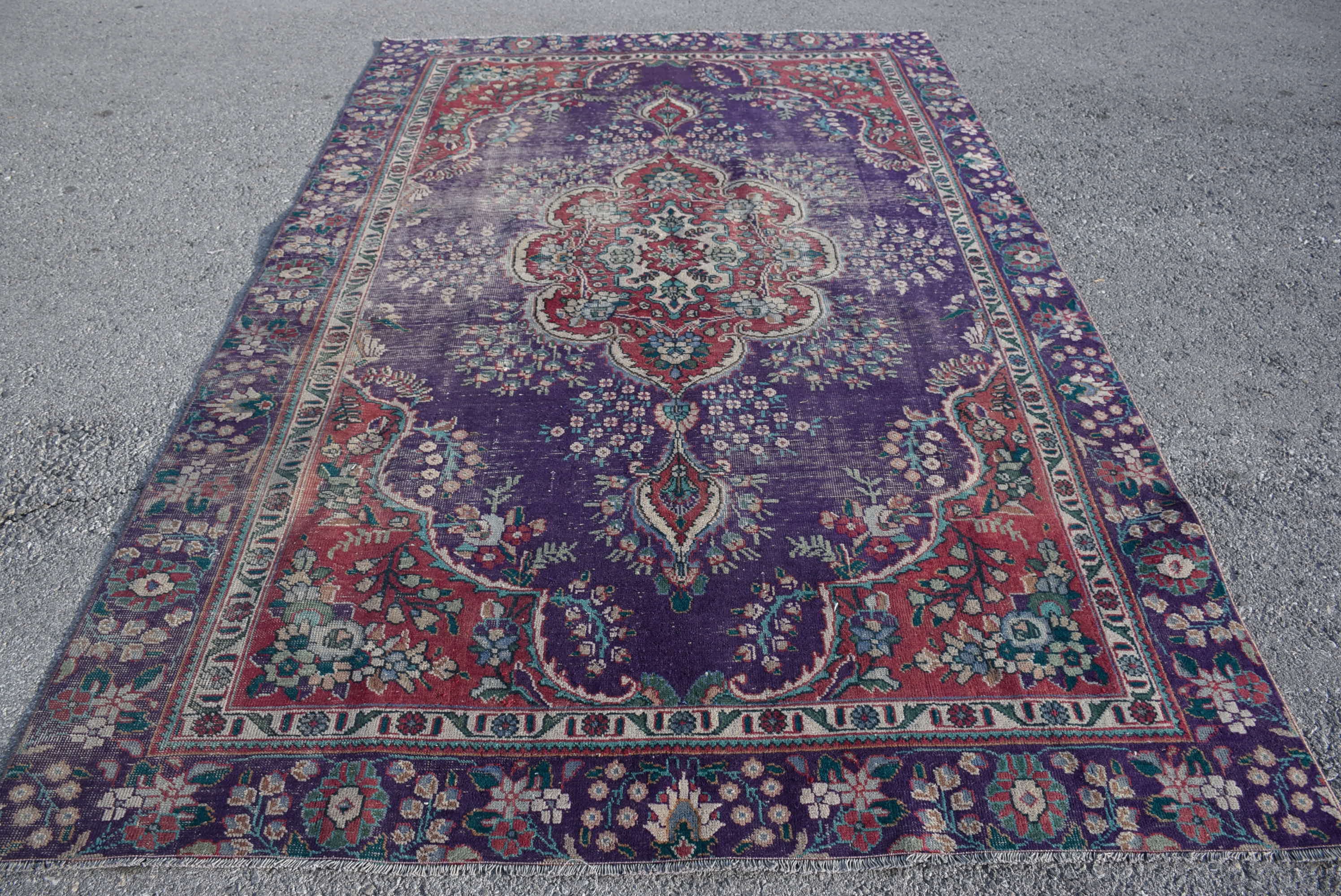 Tapis Turc, Tapis de Salon, Marine, 5.9x9.2 Pieds, Oriental, Antique, Oushak, Décoratif, Laine, Vint