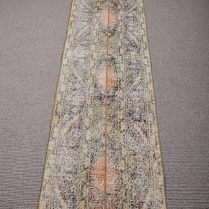 2x9 Runner Rug, Vintage Rug, Turkish Rug, Patchwork Rug, Faded Anatolian Rugs, Rugs For Corridor, 2.1x8.8 ft Blue Rug, Neutral Oushak Rug,