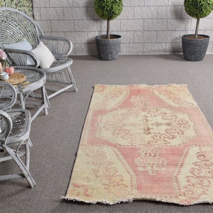 Area Rugs, Turkish Rug, Vintage Rug, Muted Anatolian Rugs, Rugs For Bedroom, 3.7x7 ft Pink Rug, Home Decor Rug, Turkish Area Rug,  10361