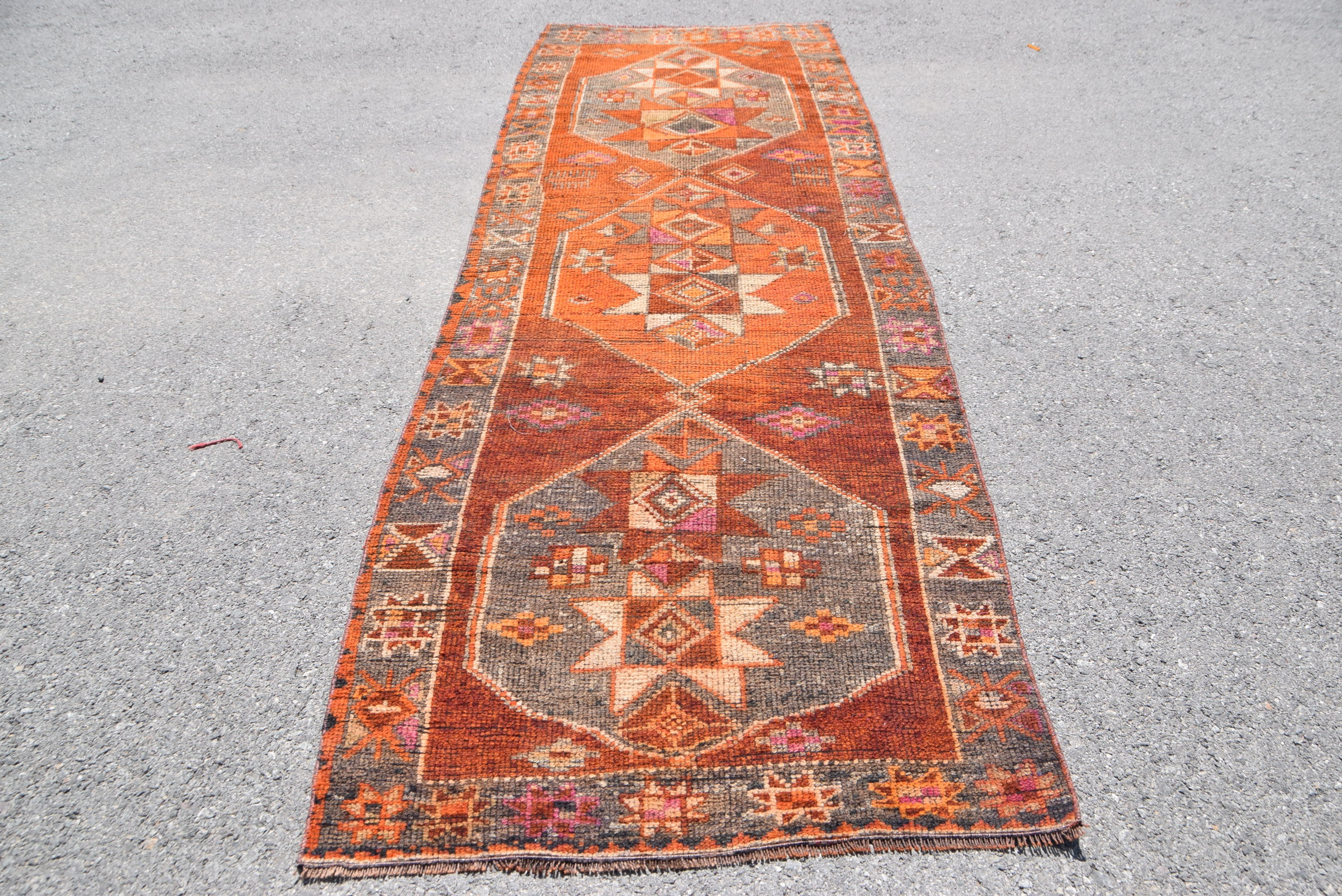 Herki Rug Vintage Rug Antique Rug Turkish Rug Decorative Stair Rug 36x129 inches Orange Carpet 8279 Runner Carpet