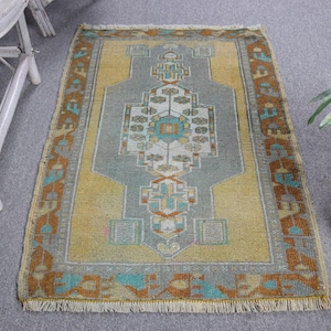 2.1x3.2 ft Vintage Teppich, Türkischer Kleiner Teppich, Gelb Grauer Camouflage Teppich