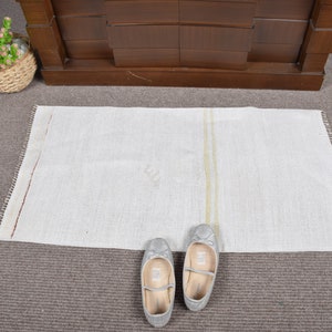 Vintage Rug, Small Rug, Turkish Rug, Hemp Rug, Handwoven Rug, Door Mat Rug, Oushak Rugs, Rugs For Entry, 1.7x3.3 ft White Rug, 10780