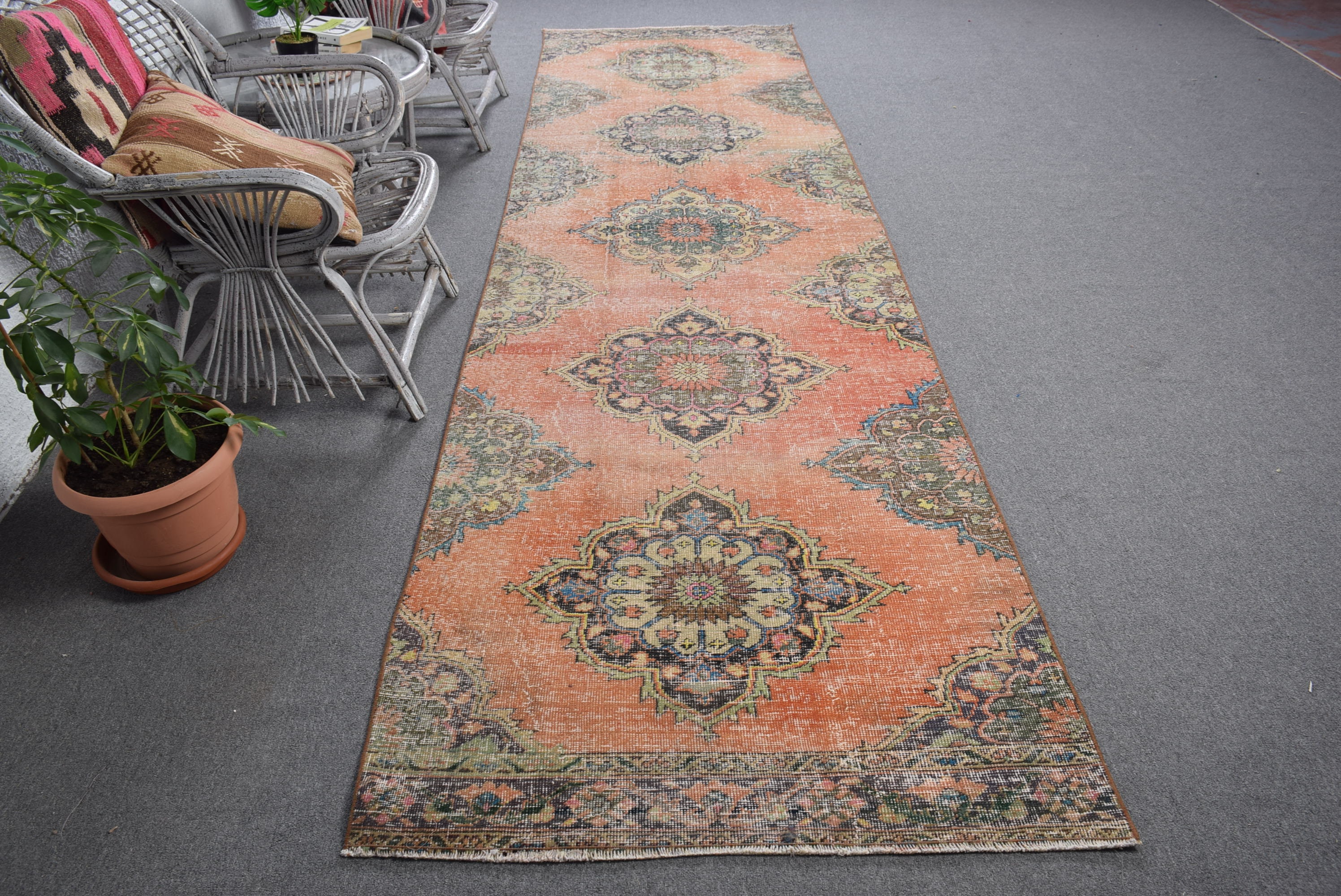 Turkish Rug, 3.6x12.7 Ft Runner Rug, Vintage Rug, Antique Rugs