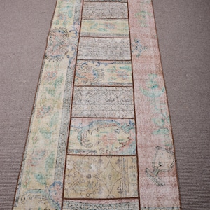 Patchwork Rug, 3x9 Runner Rug, Turkish Rug, Vintage Rug, Oushak Rugs, Rugs For Hallway, 2.9x8.8 ft Green Rug, Decorative Anatolian Rug,