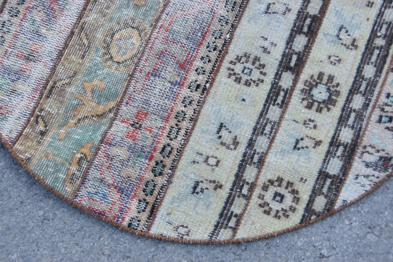PR-5355 Vintage Rug Door Mat 3.3x3.3 feet Organic Rug Round Rug Entry Rug Oushak Rug Turkish Rug Antique Rug Small Rug Circle Rug
