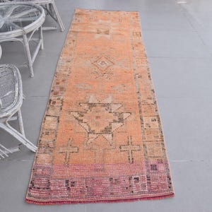 Vintage Turkish Runner Rug, Orange Bohemian Corridor Carpet, Home Decor, 3x9ft, Handmade Anatolian Rug, Unique Hallway Decor, 6990