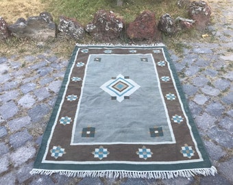 Vloerkleed kelim, vintage kelim, Azteekse kelim, Turkse kelim, groene kelim, vloerkleden voor kinderkamer, kleine kelim 0 x 0 ft, badkamerkelim