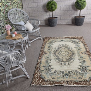 Area Rug, Turkish Rug, Vintage Rug, Antique Rug, Rugs For Dining Room, 3.8x6.6 ft Green Rug, Floral Rug, Oushak Rug, Vintage Decor,  10489