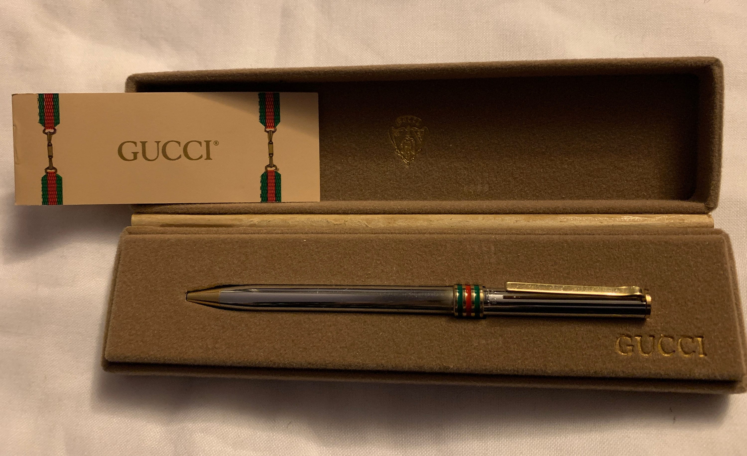 Authentic GUCCI Ballpoint Pen Icon White Gold Charm GG Women Men From Japan