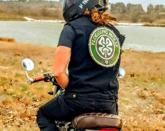 Flogging Molly Denim Battle Vest - Hand Carved Leather Patch