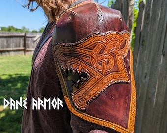 Leather Fenrir Pauldron: Norse Knotwork, LARP Armor