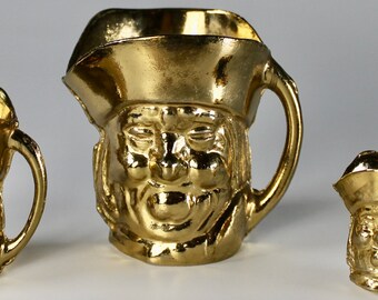 Set of 3 Vintage Miniature Cast Brass Toby Mugs 1 1/4" to 2 3/4" High