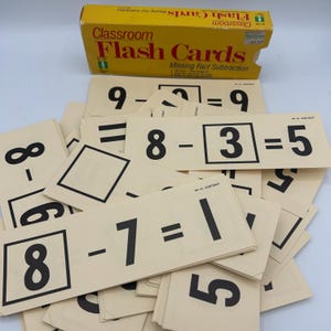 Vintage Classroom Math Flash Cards | Missing Fact Subtraction | Pack of 100 | Ideal School Supply Company No. 7797 | 1990 | 8&quot; x 3&quot;
