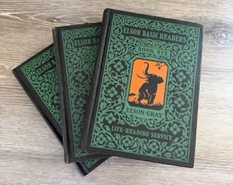 1931 Elson Basic Readers Set of 3 | Books Four Five Six | Vintage Scott Foresman School Books | Green Black Library Decor | Dark Academia