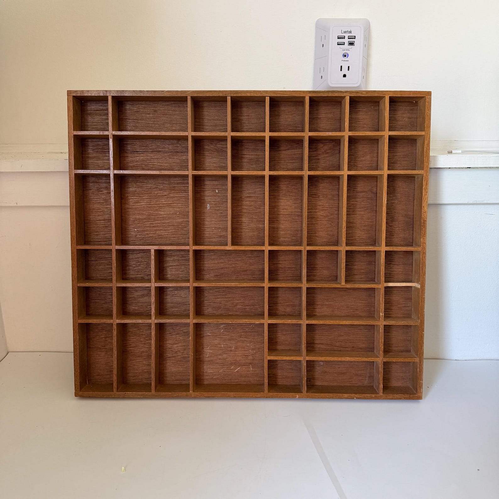 Large Vintage Wood Divided Curio Wall Display Shelf FLAW | 20.5 x 18 | 49 Compartments For Miniatures Collection | Wooden Cubby | Shadow Box