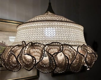 Vintage Crochet Lace Chandelier Shade - Boho Chic Lighting Fixture