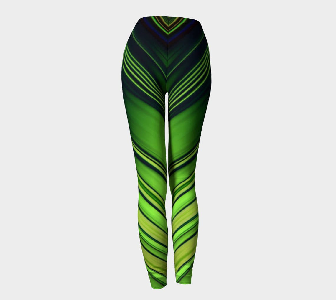 Diagonal Green/black Abstract Leggings, Women's Leggings, Women's Clothing, Women's Fashion ...