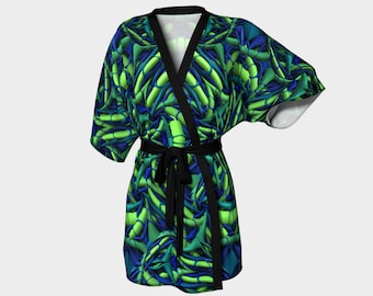 Green/Blue - Kimono Robe, Robe, Bath Robe, Lounge Wear, Spa Robe, Coverup, Swim Coverup, Gift for Him/Her, Gift Idea, Bridesmaid Robe