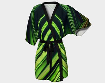 Diagonal Green/Black Abstract Kimono Robe, Robe, Bath Robe, Lounge Wear, Spa Coverup, Swim Coverup, Gift for Him/Her, Bridesmaid Robe