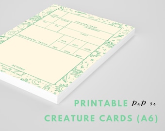 Fillable Custom Creature Cards // RPG Digital Download // Dungeons and Dragons Printable Template // 5e Creature Card // A6 Digital Fillable