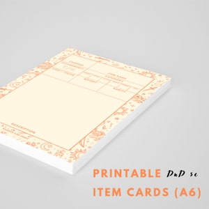 Tarjetas de artículos personalizados rellenables // Descarga digital RPG // Plantilla imprimible de mazmorras y dragones // Tarjetas de artículos 5e // Tarjeta rellenable digitalmente A6