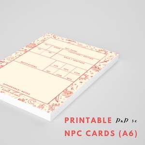Ausfüllbare benutzerdefinierte NPC Karten // RPG Digital Download // Druckbare Vorlage für Dungeons and Dragons // 5e NPC Karten // A6 Digital ausfüllbare Karten