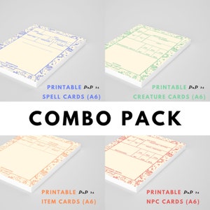 Objet personnalisé à remplir / Monstre / Sort / Cartes PNJ / / Téléchargement numérique / / Donjons et Dragons 5e imprimable & à remplir / / PACK COMBO A6 (x4)