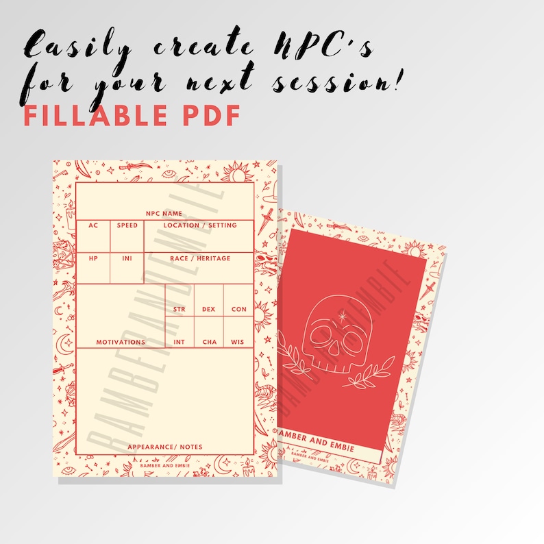Fillable Custom NPC Cards // RPG Digital Download // Dungeons and Dragons Printable Template ...