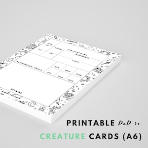 Ausfüllbare benutzerdefinierte Kreatur Karten // Schwarzweiß Digital Download // Dungeons and Dragons Printable Template // 5e Kreatur Karte // A6 Digital Ausfüllbar