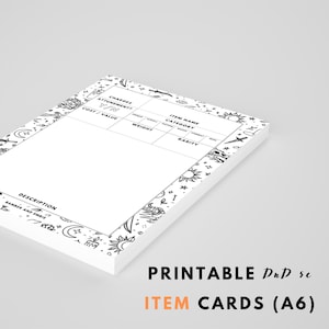Ausfüllbare benutzerdefinierte Artikelkarten // B&W Easy to Print PDF // Dungeons and Dragons Druckbare Vorlage // 5e Artikelkarte // A6 Digital ausfüllbare Karte