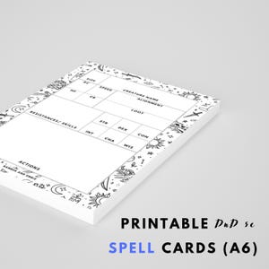 Cartas de magia personalizadas para preenchimento // P&B - Fácil de imprimir // Modelo para impressão de Dungeons and Dragons // Cartas de magia 5e // Cartas digitais A6 para preenchimento