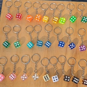 Handmade Dice Keychain, Single D6 Die Keyring, Casino, Gambling, Gaming, Colorful Gift, 16MM