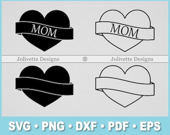 Heart, Banner, Mom, Mothers Day, Love Clip Art, Clipart, Design, Svg Files, Png Files, Eps, Dxf, Pdf Files, Silhouette, Cricut, Cut File