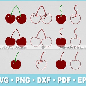 Cherry, Cherries, Stem, Red, Clip Art, Clipart, Design, Svg Files, Png Files, Eps, Dxf, Pdf Files, Silhouette, Cricut, Cut File