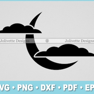 Crescent Moon, Cloud, Clouds, Night, Sky, Clip Art, Clipart, Design, Svg Files, Png Files, Eps, Dxf, Pdf Files, Silhouette, Cricut, Cut File