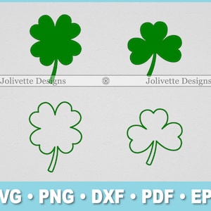 Kleeblatt, Kleeblatt, dreiblättrig, vierblättrig, St Patricks Day, Clip Art, Design, SVG-Dateien, Png, Eps, Dxf, Pdf, Silhouette, Cricut, Cut File