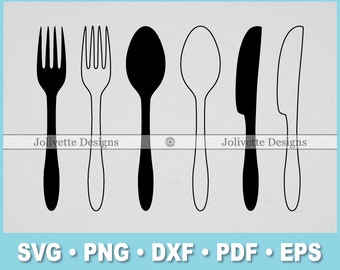 Fork, Spoon, Knife, Utensil, Silverware, Clip Art, Clipart, Design, Svg Files, Png Files, Eps, Dxf, Pdf Files, Silhouette, Cricut, Cut File