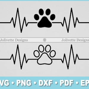 Paw Print, Heartbeat, hondenliefhebber, dieren, EKG, ECG, Clip Art, Clipart, Design, Svg-bestanden, Png, Eps, Dxf, Pdf, silhouet, Cricut, bestand knippen