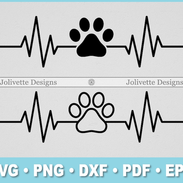 Paw Print, Heartbeat, Dog Lover, Animals, EKG, ECG, Clip Art, Clipart, Design, Svg Files, Png, Eps, Dxf, Pdf, Silhouette, Cricut, Cut File