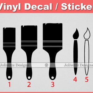 May include: Five black vinyl paintbrush decals, numbered 1 through 5. The first three decals are paintbrushes with handles. The last two decals are paintbrushes without handles.