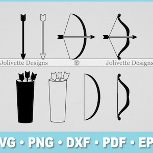 Bow, Arrow, Quiver, Archer, Archery, Feather, String, Clip Art, Clipart, Design, Svg Files, Png, Eps, Dxf, Pdf, Silhouette, Cricut, Cut File