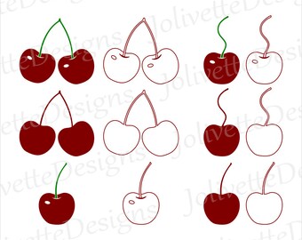 Dripping Cherry Tattoo Design Sweet Fruit Lover Shirt Design Clipart Black And White Cherries SVG DXF PNG Cut Files