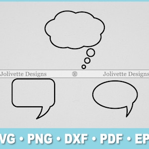 Gedachte Bubble, Chat Bubble, Wolk, Rechthoek, Ovale illustraties, Clipart, Ontwerp, Svg-bestanden, Png, Eps, Dxf, Pdf, Silhouet, Cricut, Bestand knippen