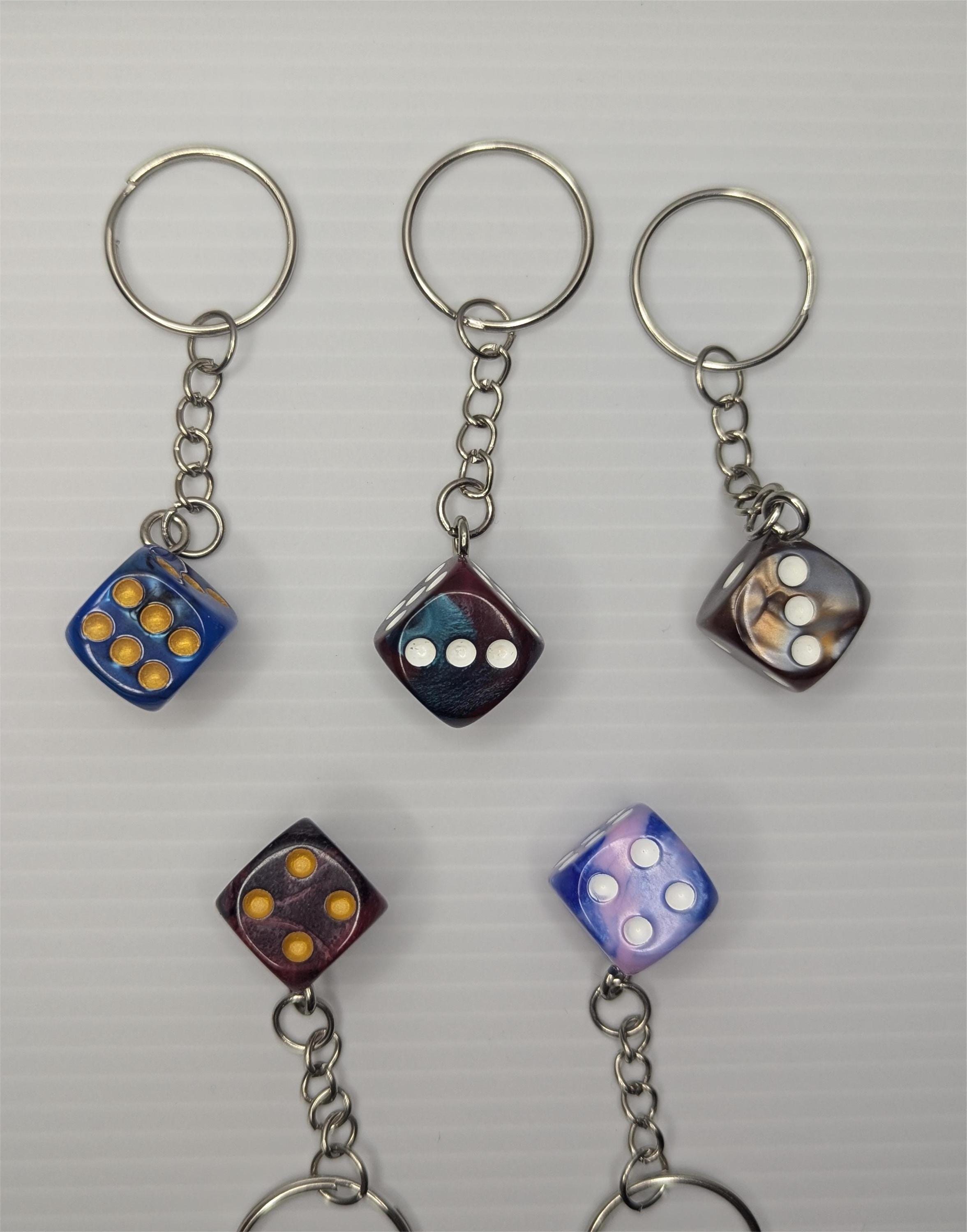 Handmade Dice Keychain, Single D6 Die Keyring, Swirl, Marbled