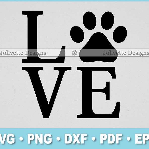 Love, Paw Print, Dog Lover, Animals, Clip Art, Clipart, Design, Svg Files, Png Files, Eps, Dxf, Pdf Files, Silhouette, Cricut, Cut File