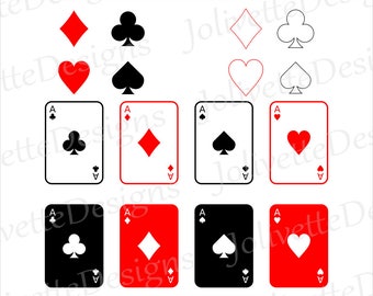 Playing Cards, Ace, Diamonds, Spades, Hearts, Clubs, Clip Art, Clipart, Design, Svg Files, Png, Eps, Dxf, Pdf, Silhouette, Cricut, Cut File