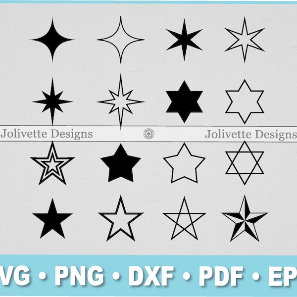 Star Bundle, Sparkle, Nautical, 5 Pointed, 6, Clip Art, Clipart, Design, Svg Files, Png Files, Eps, Dxf, Pdf, Silhouette, Cricut, Cut File